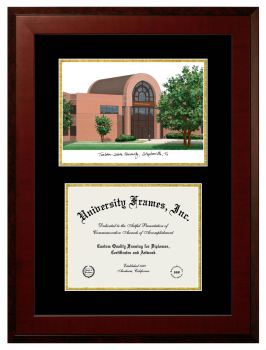 Double Opening with Campus Image (Unimprinted Mat) Frame in Honors Mahogany with Black & Gold Mats for DOCUMENT: 8 1/2"H X 11"W  