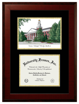 Double Opening with Campus Image (Unimprinted Mat) Frame in Honors Mahogany with Black & Gold Mats for DOCUMENT: 8 1/2"H X 11"W  