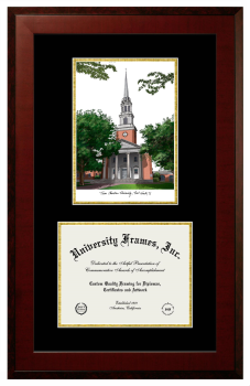 Double Opening with Campus Image (Unimprinted Mat) Frame in Honors Mahogany with Black & Gold Mats for DOCUMENT: 8 1/2"H X 11"W  