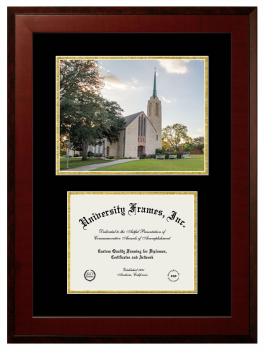 Double Opening with Campus Image (Unimprinted Mat) Frame in Honors Mahogany with Black & Gold Mats for DOCUMENT: 8 1/2"H X 11"W  