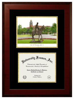 Double Opening with Campus Image (Unimprinted Mat) Frame in Honors Mahogany with Black & Gold Mats for DOCUMENT: 8 1/2"H X 11"W  