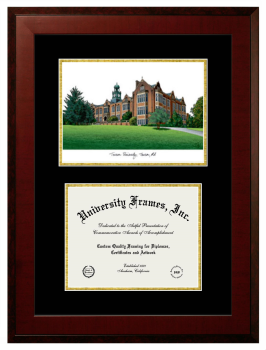 Double Opening with Campus Image (Unimprinted Mat) Frame in Honors Mahogany with Black & Gold Mats for DOCUMENT: 8 1/2"H X 11"W  