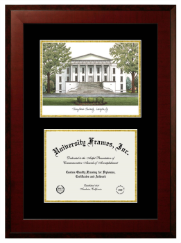 Double Opening with Campus Image (Unimprinted Mat) Frame in Honors Mahogany with Black & Gold Mats for DOCUMENT: 8 1/2"H X 11"W  