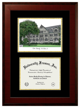 Double Opening with Campus Image (Unimprinted Mat) Frame in Honors Mahogany with Black & Gold Mats for DOCUMENT: 8 1/2"H X 11"W  