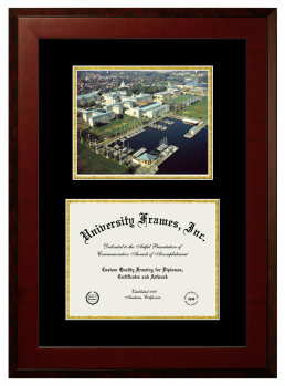 Double Opening with Campus Image (Unimprinted Mat) Frame in Honors Mahogany with Black & Gold Mats for DOCUMENT: 8 1/2"H X 11"W  