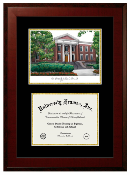 Double Opening with Campus Image (Unimprinted Mat) Frame in Honors Mahogany with Black & Gold Mats for DOCUMENT: 8 1/2"H X 11"W  