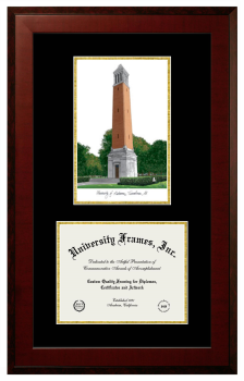 Double Opening with Campus Image (Unimprinted Mat) Frame in Honors Mahogany with Black & Gold Mats for DOCUMENT: 8 1/2"H X 11"W  