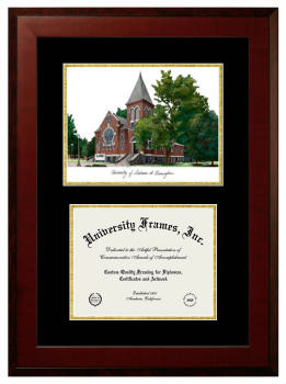 Double Opening with Campus Image (Unimprinted Mat) Frame in Honors Mahogany with Black & Gold Mats for DOCUMENT: 8 1/2"H X 11"W  