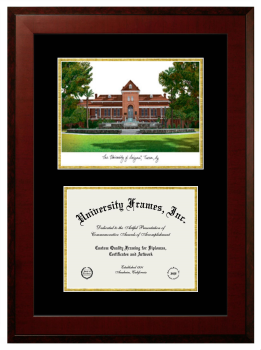 Double Opening with Campus Image (Unimprinted Mat) Frame in Honors Mahogany with Black & Gold Mats for DOCUMENT: 8 1/2"H X 11"W  