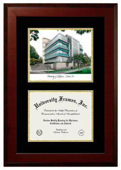 Double Opening with Campus Image (Unimprinted Mat) Frame in Honors Mahogany with Black & Gold Mats for DOCUMENT: 8 1/2"H X 11"W  