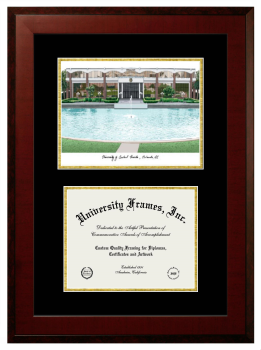 Double Opening with Campus Image (Unimprinted Mat) Frame in Honors Mahogany with Black & Gold Mats for DOCUMENT: 8 1/2"H X 11"W  