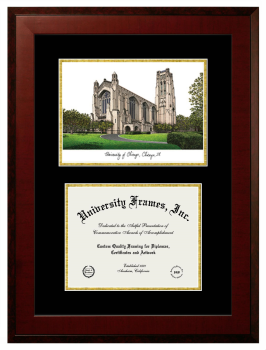 Double Opening with Campus Image (Unimprinted Mat) Frame in Honors Mahogany with Black & Gold Mats for DOCUMENT: 8 1/2"H X 11"W  