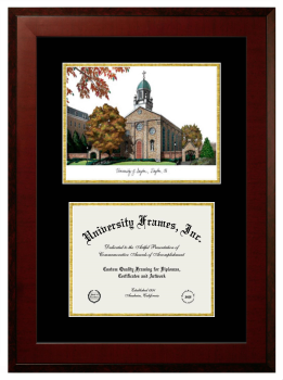 Double Opening with Campus Image (Unimprinted Mat) Frame in Honors Mahogany with Black & Gold Mats for DOCUMENT: 8 1/2"H X 11"W  