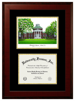 Double Opening with Campus Image (Unimprinted Mat) Frame in Honors Mahogany with Black & Gold Mats for DOCUMENT: 8 1/2"H X 11"W  