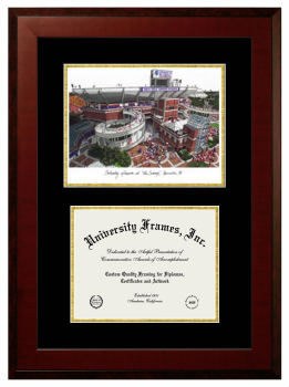 Double Opening with Campus Image (Unimprinted Mat) Frame in Honors Mahogany with Black & Gold Mats for DOCUMENT: 8 1/2"H X 11"W  