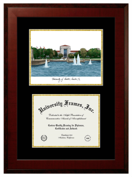 Double Opening with Campus Image (Unimprinted Mat) Frame in Honors Mahogany with Black & Gold Mats for DOCUMENT: 8 1/2"H X 11"W  