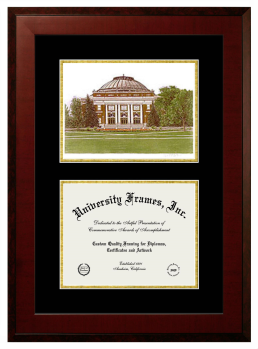 Double Opening with Campus Image (Unimprinted Mat) Frame in Honors Mahogany with Black & Gold Mats for DOCUMENT: 8 1/2"H X 11"W  