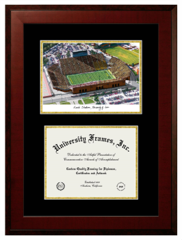 Double Opening with Campus Image (Unimprinted Mat) Frame in Honors Mahogany with Black & Gold Mats for DOCUMENT: 8 1/2"H X 11"W  