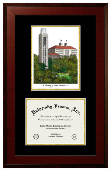 Double Opening with Campus Image (Unimprinted Mat) Frame in Honors Mahogany with Black & Gold Mats for DOCUMENT: 8 1/2"H X 11"W  