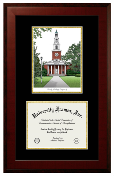 Double Opening with Campus Image (Unimprinted Mat) Frame in Honors Mahogany with Black & Gold Mats for DOCUMENT: 8 1/2"H X 11"W  