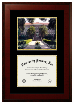 Double Opening with Campus Image (Unimprinted Mat) Frame in Honors Mahogany with Black & Gold Mats for DOCUMENT: 8 1/2"H X 11"W  