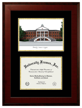 Double Opening with Campus Image (Unimprinted Mat) Frame in Honors Mahogany with Black & Gold Mats for DOCUMENT: 8 1/2"H X 11"W  