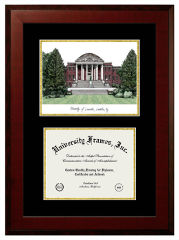 Double Opening with Campus Image (Unimprinted Mat) Frame in Honors Mahogany with Black & Gold Mats for DOCUMENT: 8 1/2"H X 11"W  