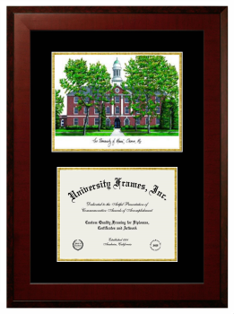 Double Opening with Campus Image (Unimprinted Mat) Frame in Honors Mahogany with Black & Gold Mats for DOCUMENT: 8 1/2"H X 11"W  