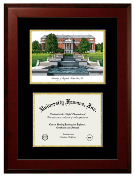 Double Opening with Campus Image (Unimprinted Mat) Frame in Honors Mahogany with Black & Gold Mats for DOCUMENT: 8 1/2"H X 11"W  