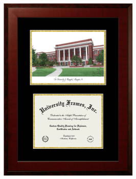 Double Opening with Campus Image (Unimprinted Mat) Frame in Honors Mahogany with Black & Gold Mats for DOCUMENT: 8 1/2"H X 11"W  