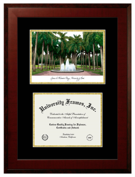 Double Opening with Campus Image (Unimprinted Mat) Frame in Honors Mahogany with Black & Gold Mats for DOCUMENT: 8 1/2"H X 11"W  