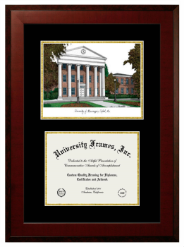 Double Opening with Campus Image (Unimprinted Mat) Frame in Honors Mahogany with Black & Gold Mats for DOCUMENT: 8 1/2"H X 11"W  