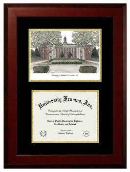 Double Opening with Campus Image (Unimprinted Mat) Frame in Honors Mahogany with Black & Gold Mats for DOCUMENT: 8 1/2"H X 11"W  