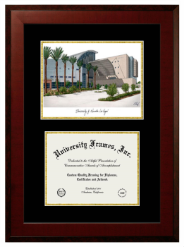 Double Opening with Campus Image (Unimprinted Mat) Frame in Honors Mahogany with Black & Gold Mats for DOCUMENT: 8 1/2"H X 11"W  