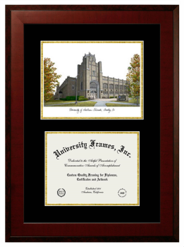 Double Opening with Campus Image (Unimprinted Mat) Frame in Honors Mahogany with Black & Gold Mats for DOCUMENT: 8 1/2"H X 11"W  