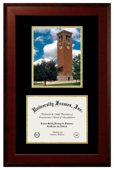 Double Opening with Campus Image (Unimprinted Mat) Frame in Honors Mahogany with Black & Gold Mats for DOCUMENT: 8 1/2"H X 11"W  