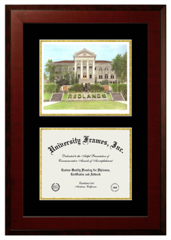 Double Opening with Campus Image (Unimprinted Mat) Frame in Honors Mahogany with Black & Gold Mats for DOCUMENT: 8 1/2"H X 11"W  