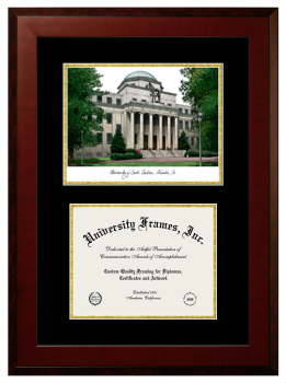 Double Opening with Campus Image (Unimprinted Mat) Frame in Honors Mahogany with Black & Gold Mats for DOCUMENT: 8 1/2"H X 11"W  