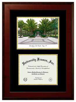 Double Opening with Campus Image (Unimprinted Mat) Frame in Honors Mahogany with Black & Gold Mats for DOCUMENT: 8 1/2"H X 11"W  