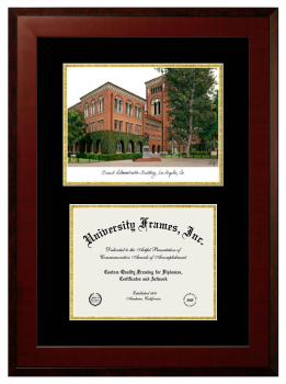 Double Opening with Campus Image (Unimprinted Mat) Frame in Honors Mahogany with Black & Gold Mats for DOCUMENT: 8 1/2"H X 11"W  