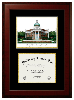 Double Opening with Campus Image (Unimprinted Mat) Frame in Honors Mahogany with Black & Gold Mats for DOCUMENT: 8 1/2"H X 11"W  