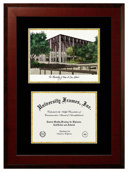 Double Opening with Campus Image (Unimprinted Mat) Frame in Honors Mahogany with Black & Gold Mats for DOCUMENT: 8 1/2"H X 11"W  