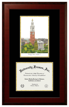 Double Opening with Campus Image (Unimprinted Mat) Frame in Honors Mahogany with Black & Gold Mats for DOCUMENT: 8 1/2"H X 11"W  