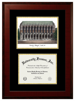 Double Opening with Campus Image (Unimprinted Mat) Frame in Honors Mahogany with Black & Gold Mats for DOCUMENT: 8 1/2"H X 11"W  