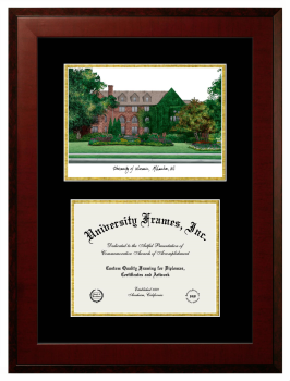 Double Opening with Campus Image (Unimprinted Mat) Frame in Honors Mahogany with Black & Gold Mats for DOCUMENT: 8 1/2"H X 11"W  