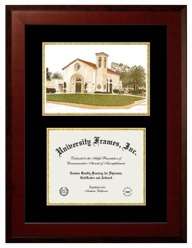 Double Opening with Campus Image (Unimprinted Mat) Frame in Honors Mahogany with Black & Gold Mats for DOCUMENT: 8 1/2"H X 11"W  