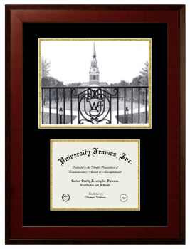 Double Opening with Campus Image (Unimprinted Mat) Frame in Honors Mahogany with Black & Gold Mats for DOCUMENT: 8 1/2"H X 11"W  