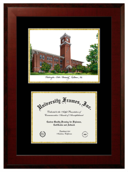 Double Opening with Campus Image (Unimprinted Mat) Frame in Honors Mahogany with Black & Gold Mats for DOCUMENT: 8 1/2"H X 11"W  