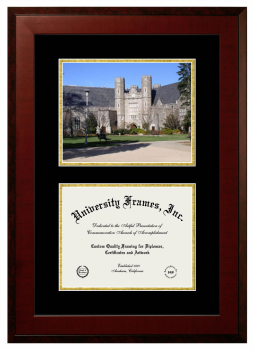 Double Opening with Campus Image (Unimprinted Mat) Frame in Honors Mahogany with Black & Gold Mats for DOCUMENT: 8 1/2"H X 11"W  