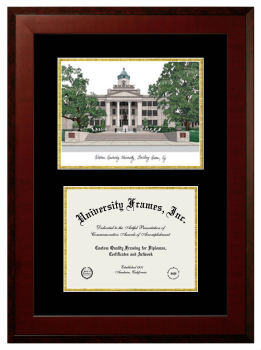 Double Opening with Campus Image (Unimprinted Mat) Frame in Honors Mahogany with Black & Gold Mats for DOCUMENT: 8 1/2"H X 11"W  